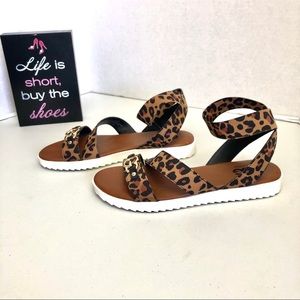 G by Guess Leopard Ankle Strap Sandals Size 7.5